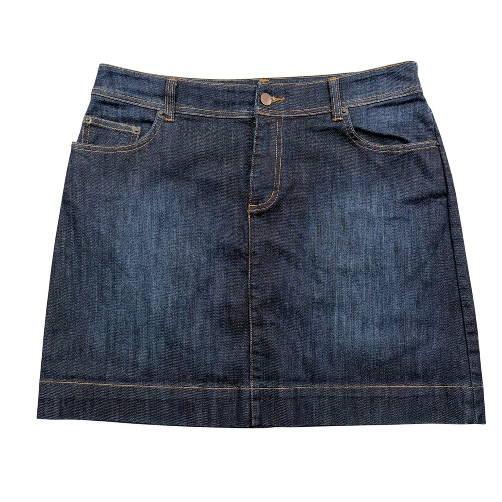 Garnet Hill Denim Skirt Women 14 Dark Blue Mini Straight 5-Pocket Classic